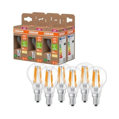 Imagen de OSRAM en forma clásica de globo, con filamento LED decorativo, A, E27, 2,2 W, 470 lm, 4000 K, blanco frío. Sin calentar, 100% luz inmediatamente. paquete 6 unidades