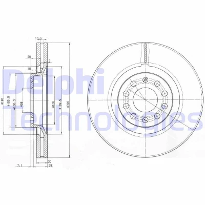 Imagen de DELPHI BG3714 Disco de freno 320 30 5 ventilado aceitado sin procesar cojinete rueda, anillo sensor ABS AUDI: A4 B7 Berlina, A6 C6 Berlina