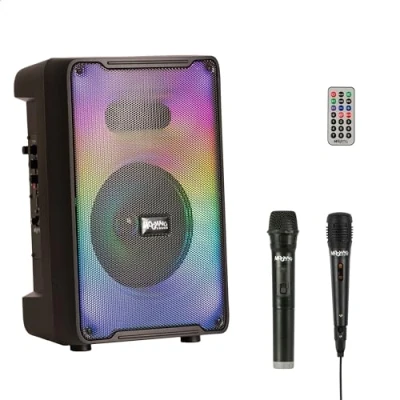 Imagen de MS KARA MOOV500 MOOVING Sound Altavoz a Pilas de 8/500 W con Efecto luz en el Panel Frontal, 1 micrófono inalámbrico y Cable Bluetooth/USB/AUX/MicroSD TWS Negro