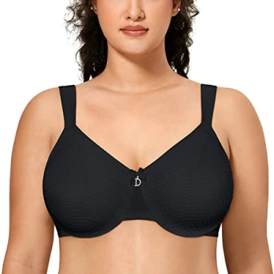 Imagen de DELIMIRA Sujetador Reductor Copa Completa Sin Relleno Minimizador para Mujer Negro 105B