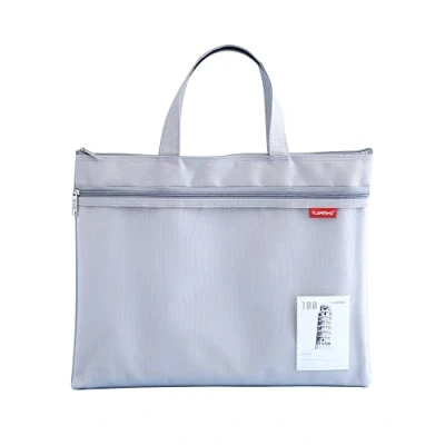Imagen de bolsa de documentos A4 con cremallera, malla nailon impermeable doble cremallera y una pequeña etiqueta, viaje para estudiantes oficina, gris