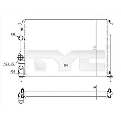 Imagen de TYC 728 0055 R Radiador, refrigeración del motor 585 416 34 Aletas unidas mecánicamente RENAULT: MEGANE 1, 1 Classic