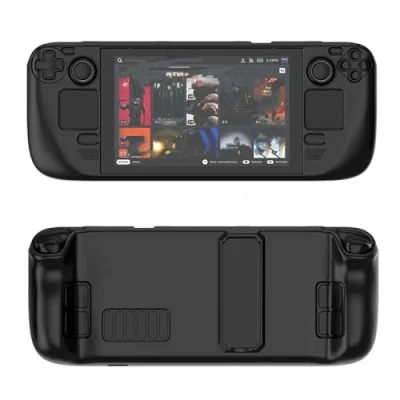 Imagen de Funda Protectora de Colores Apto para Steam Deck Material PC Cubierta Completa con Soporte Sensación Agradable a la Piel Accesorios Consola Juegos (Black)