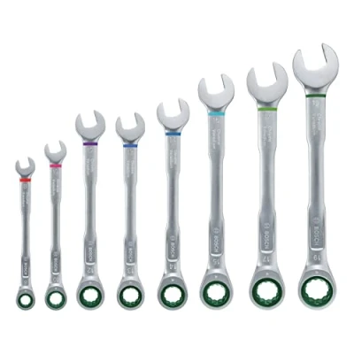 Imagen de Bosch Home and Garden juego de llaves trinquete combinadas, 8 piezas, optimo rendimiento y comodidad, calidad resistentes a la corrosión, indicación del tamaño codificada por colores