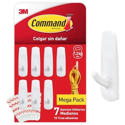 Imagen de Command Ganchos para Colgar, 7 Pared o Armarios, 10 Tiras Adhesivas Organizar Sin Dejar Marcas, Agujeros y Taladrar, Medium