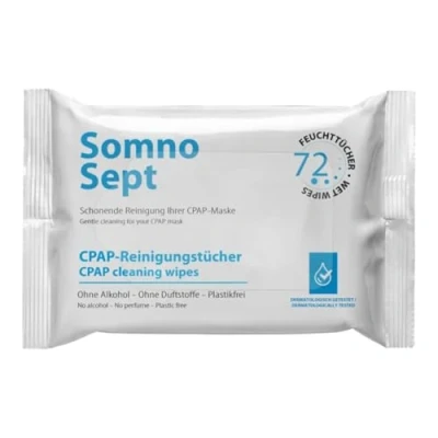 Imagen de SomnoSept paños de limpieza CPAP, 72 unidades, rápida máscara para un buen ajuste máscara, suaves 100% viscosa, inodoros, dermatológicamente probados