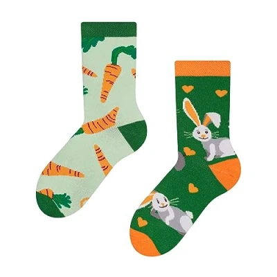 Imagen de Dedoles Calcetines Unisex Hombre Mujer y Niños Algodón muchos diseños divertidos diferente izquierda derecha, color: Verde, diseño: Conejo zanahoria, tamaño: 31 34