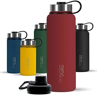 Imagen de 720DGREE Botella Agua Termo Acero Inoxidable “noLimit“ 410ml Sin BPA Free, Antigoteo y Prueba de Fugas Frasco térmico, Cantimplora Aislada Bebida Caliente Frío con Gas +Cubierta Deporte Gratis