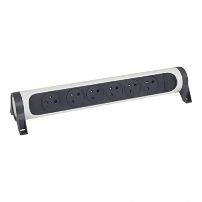 Imagen de LEGRAND Regleta giratoria con Interruptor de indicador LED, 6 Tomas Superficie Tierra, sin Cable, Enchufe, Color Blanco y Gris Oscuro