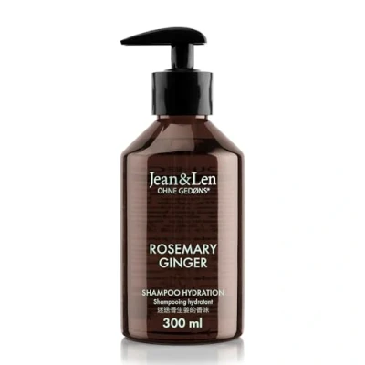 Imagen de Jean &amp; Len Champú romero y jengibre, para cabellos secos quebradizos, con complejo hidratante, aroma fresco especiado de sin parabenos ni siliconas, 300 ml