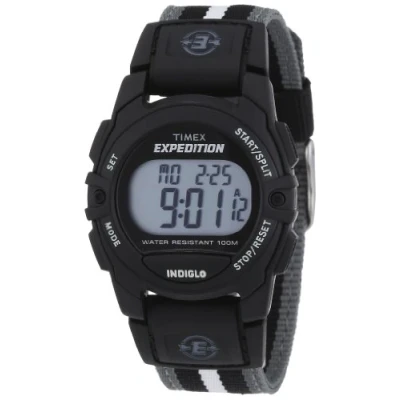 Imagen de Orologio Timex Unisex Expedition Digital CAT 33mm Cassa nera con cinturino in tessuto a righe nero e grigio T49661