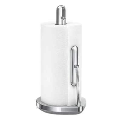 Imagen de simplehuman Soporte para Rollo de Cocina con Brazo tensión, pie, fácil rasgar, Base Pesada Resistente (se Adapta a Rollos 23 28 cm), Acero Inoxidable Cepillado, KT1203