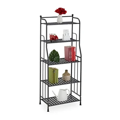 Imagen de Relaxdays Estantería Metálica, Acero, 133x56x28 cm, Estante Baño y Cocina, 5 Baldas, Librería Metal, sin Fondo, Negro