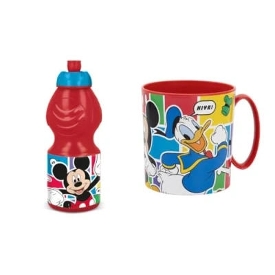 Imagen de ALMACENESADAN, 4932, Pack vuelta al cole Disney Mickey Mouse; compuesto por taza microondas 350ml y botella de agua 400 ml, producto reutilizable, sin BPA