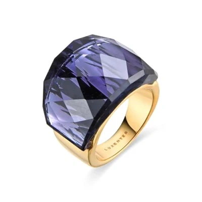 Imagen de LUXENTER Anillo Mujer en Aleación de Metal con Cuarzo Hidrotermal Ónix Color Morado y Dorado Acabado Oro Amarillo 18k Talla 12 Modelo Fadino