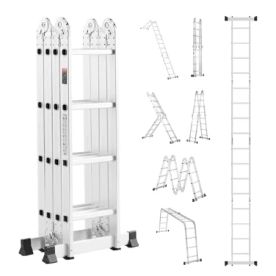 Imagen de VEVOR Escalera Plegable Multiusos, Extensible Alta 7 en 1, 4 Escalones con Estructura A, Altura de Alcance 4,7 m, Capacidad 149,7 kg para el Hogar y Exterior, 1560 x 608 2215 mm