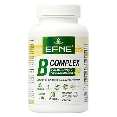 Imagen de EFNE Vitamina B Complex con Metilfolato Forma Activa Ácido Fólico 60 Cápsulas vegetales Alta Potencia Complejo de Vitaminas Calcio e Inotisol