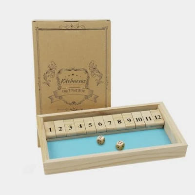 Imagen de Kitchnexus juego de mesa madera para 2 jugadores Shut The Box, dados clásico (azul)