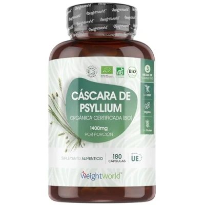 Imagen de Cáscara de Psyllium Husk 1400 mg 180 Cápsulas 3 Meses Suministro Fibra Plantago Ovata Alta Concentración Psilio Orgánico Puro, Vegano, Sin Gluten, Lactosa y Keto Hecho en la UE