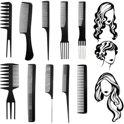 Imagen de 10 Piezas Peines de Peluqueria Profesional,Peines Dientes Finos Profesionales,Peines Cola Peluquero,para el Hogar Salón Viaje