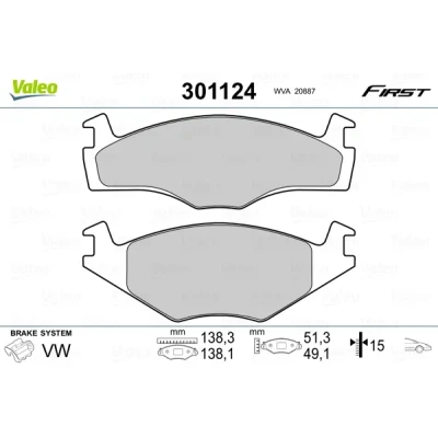 Imagen de VALEO 301124 Juego de pastillas freno FIRST Eje delantero excl. contacto avisador desgaste sin chapa antichirridos VOLKSWAGEN: Jetta 2