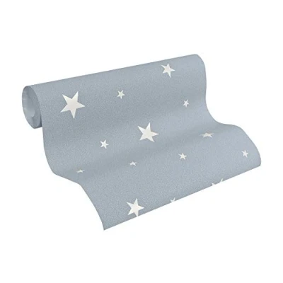Imagen de A.S. Création Papel de Pared no tejido Pintado Habitación Infantil con Estrellas en Azul y Gris para Habitaciones Niños 10,05 m x 0,53