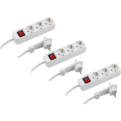 Imagen de Meister Regleta de 3 enchufes Juego Cable 2 m Blanco Conector extraplano e Interruptor Iluminado IP20 / múltiple/Enchufe Mesa/Regleta con Enchufe Plano 7430460