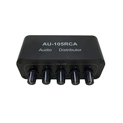 Imagen de Ronlok Mezclador Audio Estéreo 1 Entrada 5 Salidas Distribuidor Fuente Multicanal Interfaz para Amplificadores de Potencia