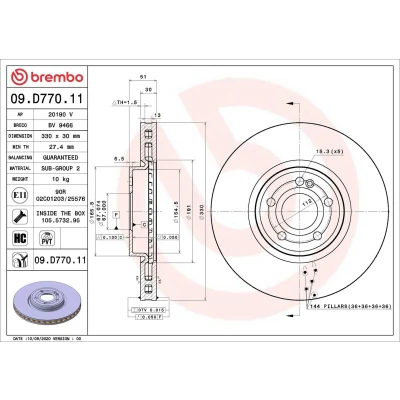 Imagen de BREMBO 09.D770.11 Disco de freno 330 30 5 ventilación interna revestido altamente carbonizado con tornillos MERCEDES BENZ: Clase A, B