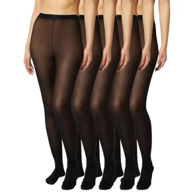 Imagen de FM London mallas para mujer (paquete de 5) Cómodas, con diseño elástico Medias negras 40 denier, desnudas, construcción duradera, Negro, S