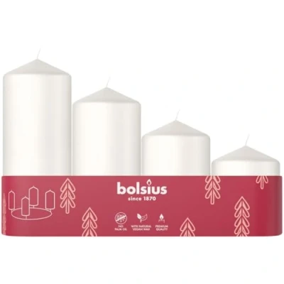 Imagen de Bolsius Velas de Pilar Lisas Juego 4 Temporada Adviento Blanco Varios Tamaños Decorativas para el Hogar Largo Tiempo Combustión Sin Perfume Con Cera Vegetal Natural