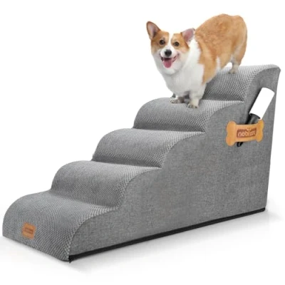 Imagen de Nobleza Escalera para Perros, Escaleras Rampa Perros Mascotas de Espuma 5 Escalones con Rodillo Pelusa, Cama Pequeños y Gatos Subir a la