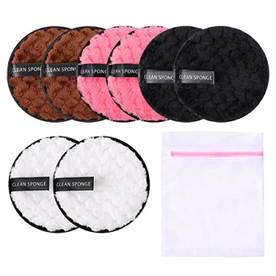 Imagen de 8 Piezas Almohadillas Desmaquillantes,Discos Desmaquillantes Reutilizables con Bolsas de lavandería,Toallitas Desmaquillantes,Lavables Algodón Doble Cara,Para Limpieza Facial(Color aleatorio)