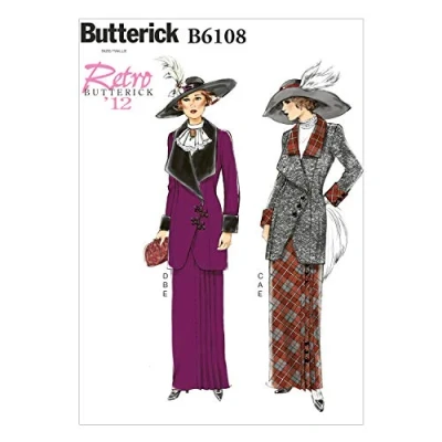 Imagen de Butterick Pattern 6108 Patrón para Chaqueta, Babero y Falda, Tallas 34 42, Seda, Blanco, A5 (6 8 10 12 14)