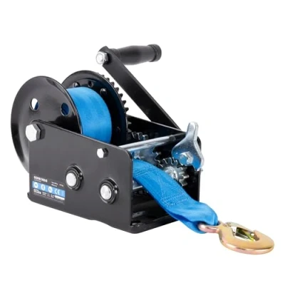 Imagen de Güde Cabrestante GGHW 900/8 (900 kg de fuerza tracción, 8 m longitud la correa, 5 cm ancho gancho carga con apertura gota, palanca bloqueo, manivela mango suave,