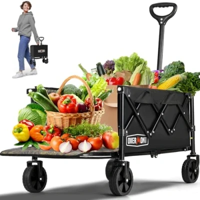 Imagen de OVERMONT Carro Plegable 220 Libras extendido Resistente utilitario con Ruedas 100 L Ligero Carrito de jardín para Compras, comestibles, Deportes, jardín, Negro