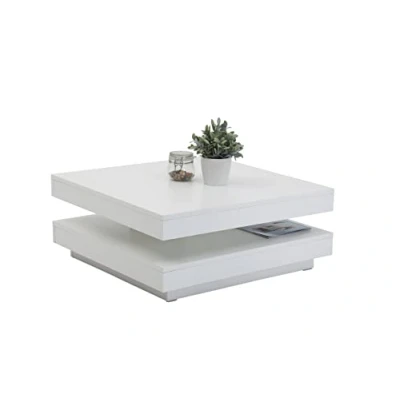 Imagen de Apollo Andy Centro, Mesa Auxiliar, Cubo, Madera de ingeniería, Blanco, 67x67cm