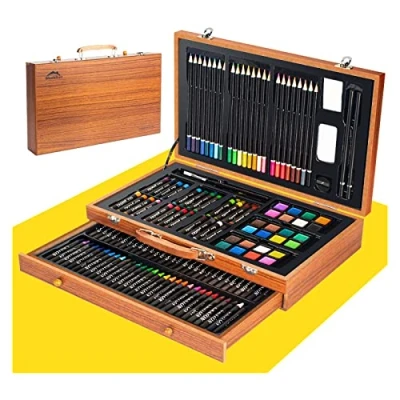 Imagen de WEEKSUN Set de Pintura, 141 Piezas Juegos Dibujo en Estuche Madera con Crayones, Pasteles al óleo, Lápices Colores, etc Perfecto para Niños, Principiantes