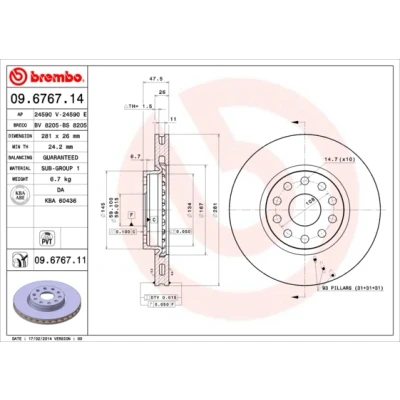 Imagen de BREMBO COATED DISC LINE 09.6767.11 Disco de freno 281 26 5 ventilación interna revestido ALFA ROMEO: 166