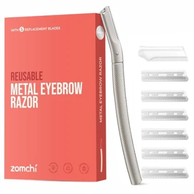 Imagen de ZOMCHI Cuchilla Facial Mujer Ojillas para Cejas y Dermaplaning Tool con 6 Cuchillas Plata