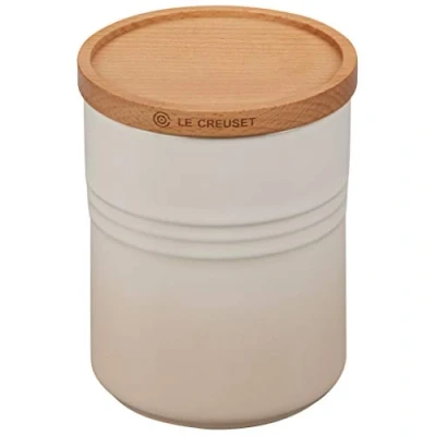 Imagen de Le Creuset Bote de almacenaje mediano Cerámica gres con tapa madera, gres, 540 ml, 10 cm, Meringue, 60825547160099