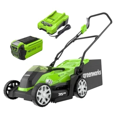 Imagen de Greenworks Tools G40LM35K2 Cortacésped de Batería para Céspedes Hasta 200 m², Ancho Corte 35 cm, Bolsa 40L MÁS 40V y Cargador