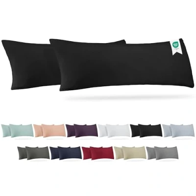 Imagen de BARBONS Fundas Almohada 40x145 Juego de 2, 100% Algodón, Cremallera Invisible Tejido Suave y Lavable Transpirable Certificado Oeko Tex Decorativas para Sofá Silla (40x145) cm Negro