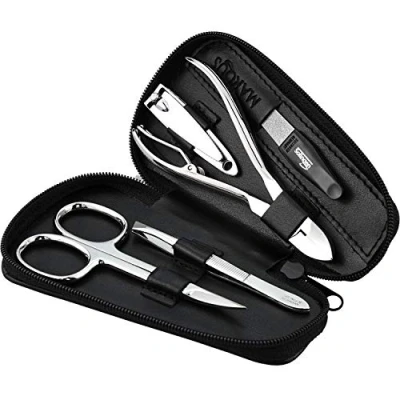 Imagen de marQus Set manicura de 5 piezas y pedicura para hombre mujer en estuche piel auténtica, kit ideal viaje
