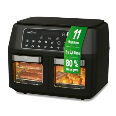 Imagen de MAXXMEE freidora de aire caliente doble cámara 11 l Combinación inteligente horno caliente, parrilla y con 2 compartimentos XXL 5,5 litros cada uno Panel control