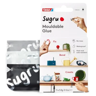 Imagen de Sugru Mouldable Glue de tesa, adhesivo fuerte multiusos, envase 3 (3 x 3,5 g) en Negro, Blanco y Gris