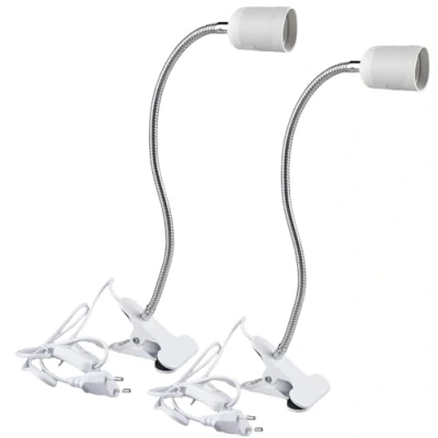 Imagen de 2 lámparas de sujeción E27, portalámparas, cuello cisne ajustable 360, cable largo con interruptor y enchufe, portalámparas para plantas en crecimiento, lámpara mesa (sin bombilla)