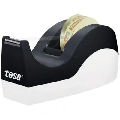 Imagen de tesa EasyCut® ORCA Dispensador de Cinta Adhesiva con Base Antideslizante para Mesas y Escritorios Incluye 8 Rollos tesafilm® Transparent 33m x 19 mm Negro Blanco