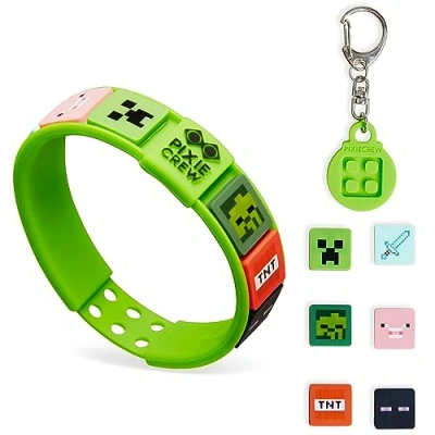 Imagen de Minecraft Pulsera y Llavero Juegos de pulseras Originales para Niños Merchandising Regalos Navidad Niño (Verde Juego llaveros)