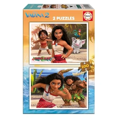 Imagen de Educa 2 Puzzles de cartón con 100 Piezas Las imágenes Vaiana 2, diversión por Partida Doble. Medidas: 40 x 28 cm. A Partir 6 7 8 años (20103)